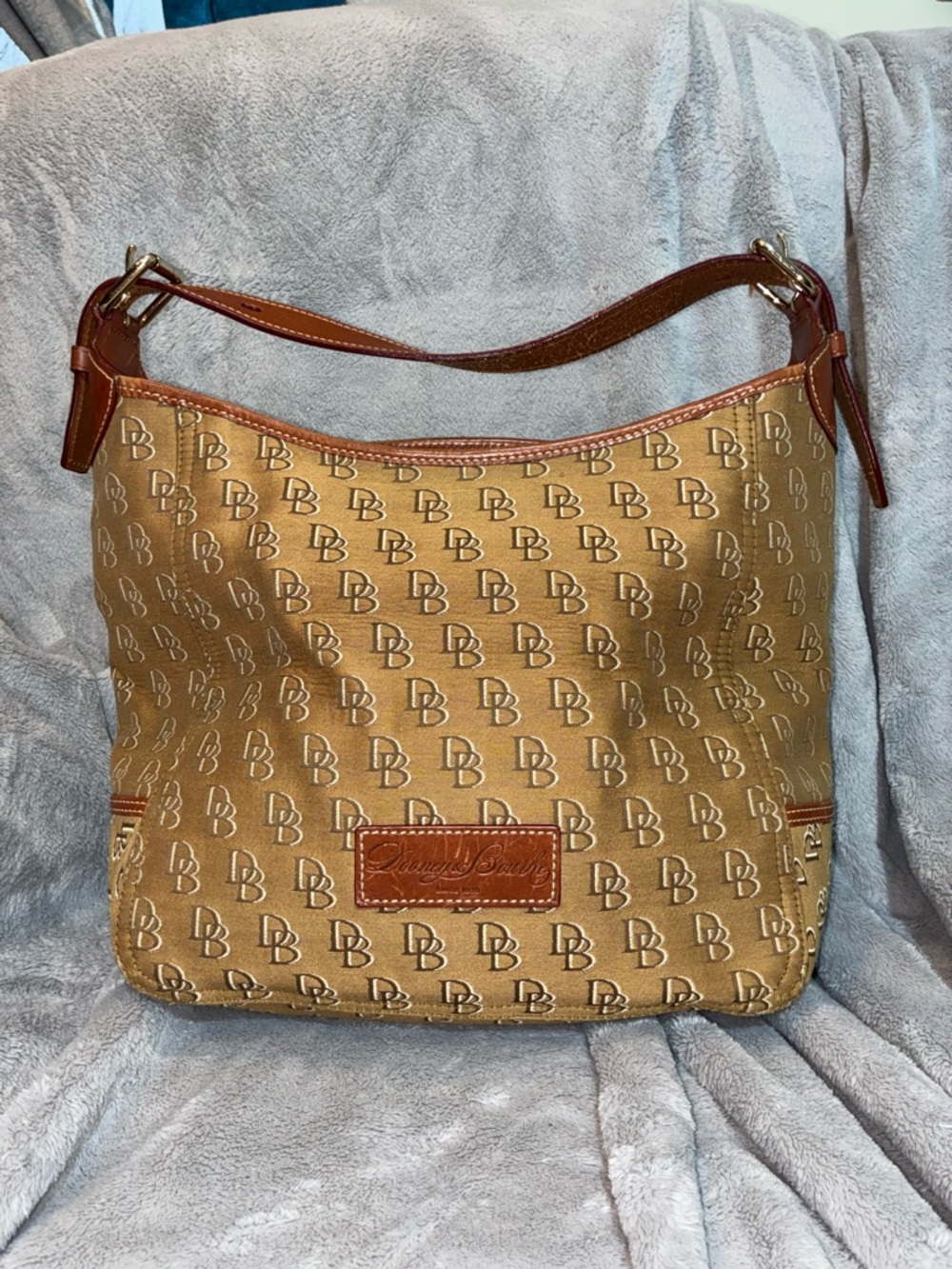 Dooney & Bourke Tan & Brown Signature DB Hobo Shoulder Bag